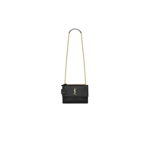SUNSET MEDIUM CHAIN BAG IN CROCODILE-EMBOSSED SHINY LEATHER